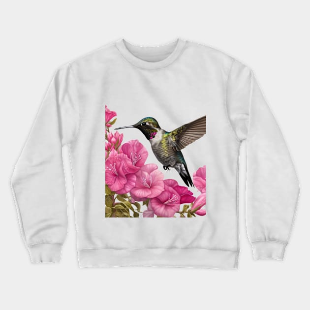 Hummingbird on Pink Flowers Crewneck Sweatshirt by mw1designsart